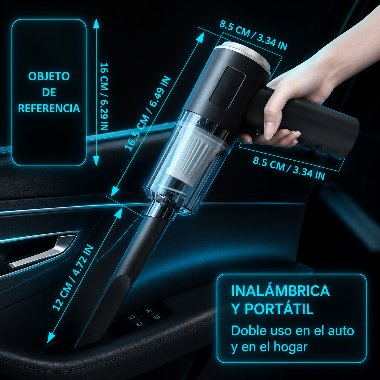 IcarYou VortexVac™ Aspiradora Portátil 3 en 1 Recargable USB para Auto y Hogar (Aspira y Sopla)