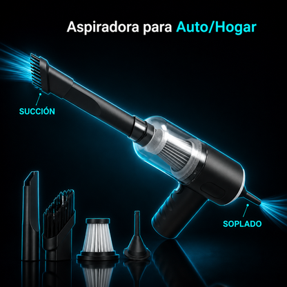 IcarYou VortexVac™ Aspiradora Portátil 3 en 1 Recargable USB para Auto y Hogar (Aspira y Sopla)