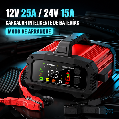 IcarYou PulseCharger™ Cargador de Batería Inteligente 25A/15A – Autos y Motos 12V/24V, 8 Etapas, Booster de Arranque y Reparación por Pulsos