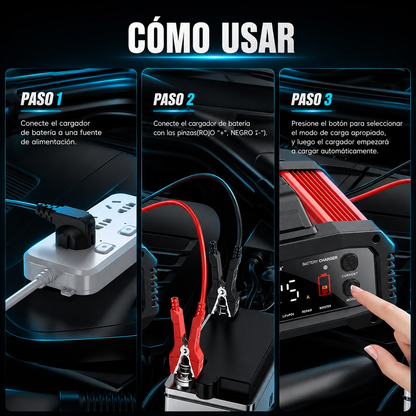 IcarYou PulseCharger™ Cargador de Batería Inteligente 25A/15A – Autos y Motos 12V/24V, 8 Etapas, Booster de Arranque y Reparación por Pulsos