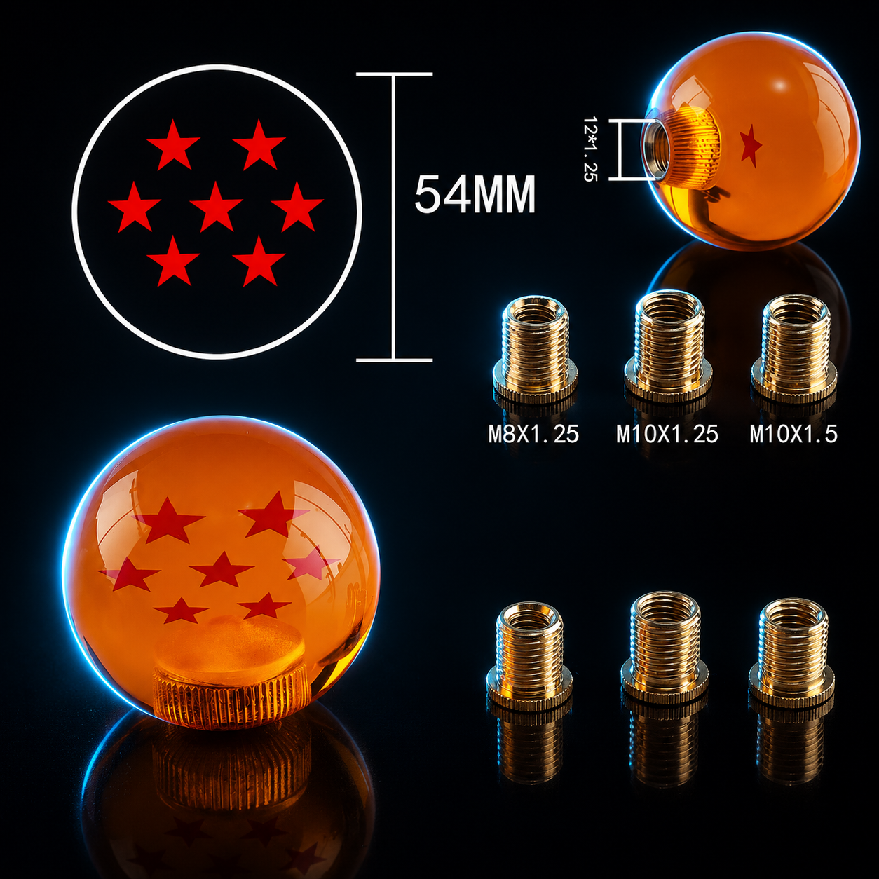 IcarYou DBShift™ Pomo de Palanca de Cristal con Estrellas Premium para Auto (Universal 54 mm)