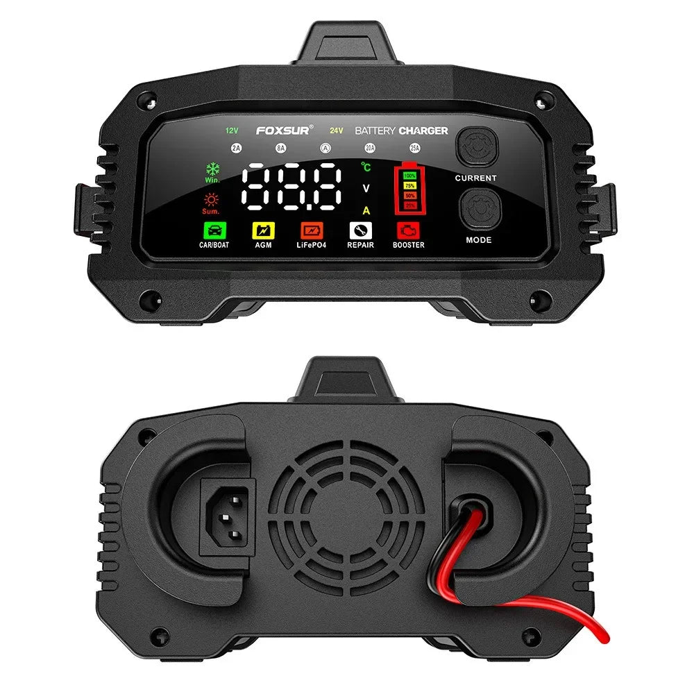 IcarYou PulseCharger™ Cargador de Batería Inteligente 25A/15A – Autos y Motos 12V/24V, 8 Etapas, Booster de Arranque y Reparación por Pulsos