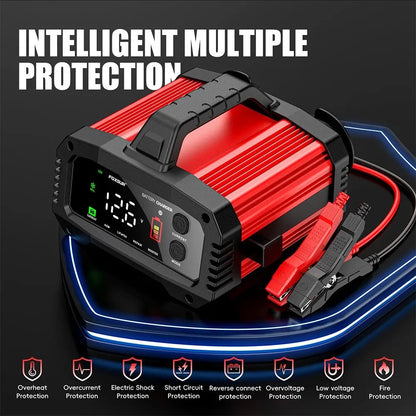IcarYou PulseCharger™ Cargador de Batería Inteligente 25A/15A – Autos y Motos 12V/24V, 8 Etapas, Booster de Arranque y Reparación por Pulsos