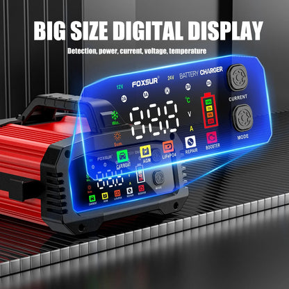 IcarYou PulseCharger™ Cargador de Batería Inteligente 25A/15A – Autos y Motos 12V/24V, 8 Etapas, Booster de Arranque y Reparación por Pulsos